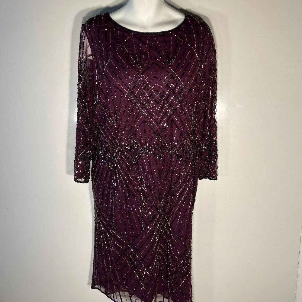 pisarro nights beaded cocktail dress SZ 22 Purple Sheath Midi Formal Wedding MOB Beach & Resort Wear intype_dr5053 accented beading gives this Size:12 PRE ORDER